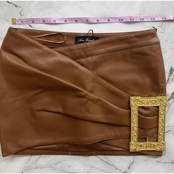 New w tags Nana Jacqueline Brown leather Mini Skirt size XS with gold frame - Picture 10 of 10